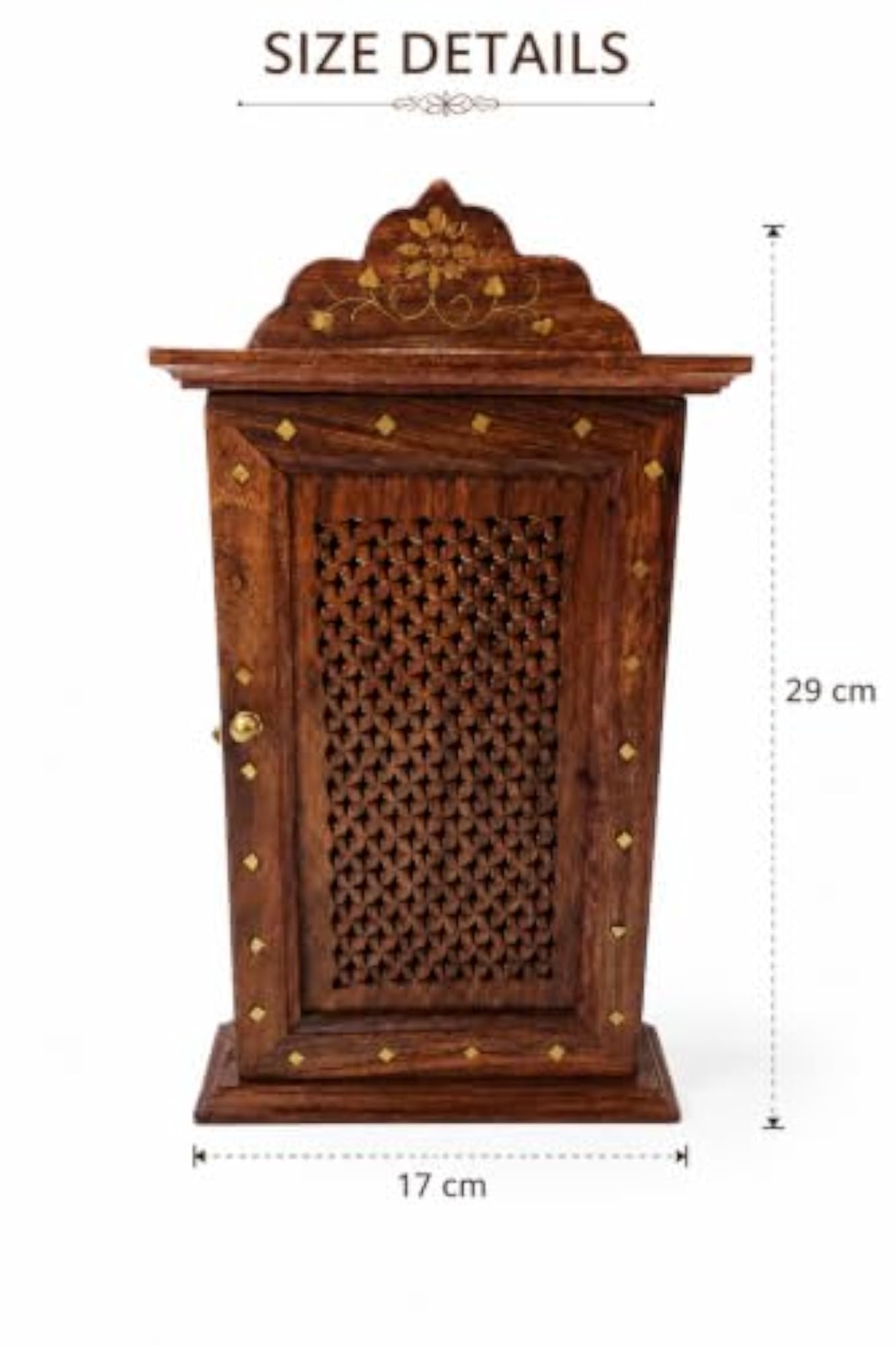 Wooden Wall Mounted Key Cabinet with Brass Inlay