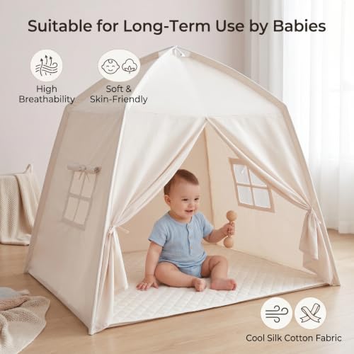 Tienda de juegos infantil para interiores con ventana y cortinas 4