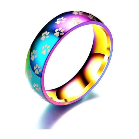 Cute Pet Footprint with Dog and Cat Paw Prints Rainbow Ring for Women Men Beautiful Wedding Engagement Couple Gift Party Anime Creative Dome Style Classical Simple Hip Hop Titanium Stainless Steel Cover