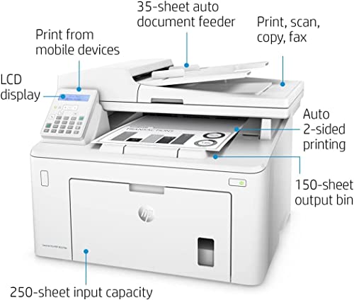 Hp Laserjet Pro Mfp M227Fdn All-In-One Nfc Ethernet Monochrome Laser Printer, White - Print Scan Copy Fax - 30 Ppm, 1200 X 1200 Dpi, 8.5 X 14, 35-Sheet Adf, Auto 2-Sided Printing, Cbmou Printer Cable #TOP11