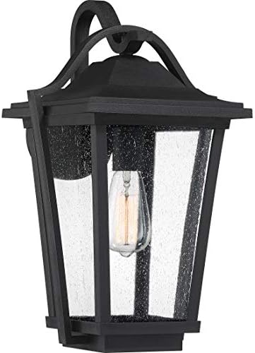Quoizel Darius Outdoor Wall Lantern, 18.25 Inch 1-Light Earth Black Vintage Wall Sconce, Decorative Wall Light with Clear Seeded Glass, 100W, Outside Lights for Patio, Porch, Garage or Front Door