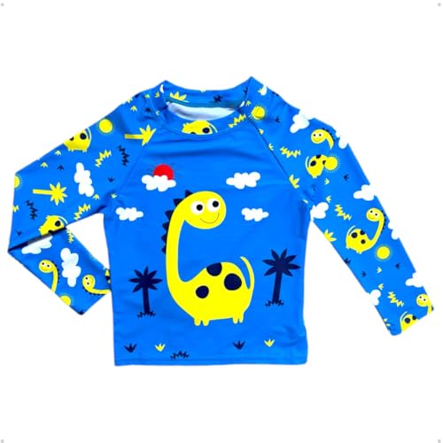 Conjunto Moda Praia Menino Sunga Boxer + Camisa Uv 50 Box (BR, Idade, 2 Anos, Dino Azul)