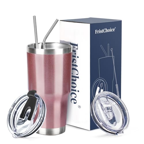 FristChoice 30oz Insulated Tumbler with Lid & Straw (Rose Gold)