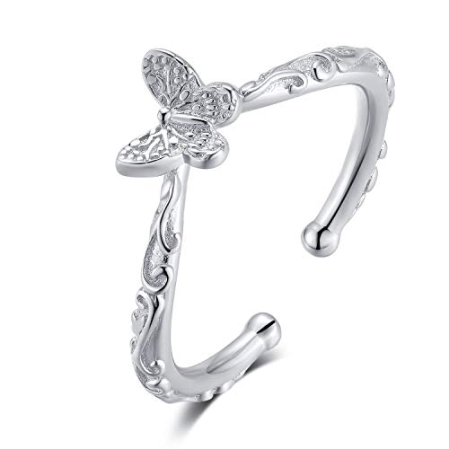 Qings Anillo de Mariposa para Niña, Anillo Mariposa, Anillo Ajustable Mujer, Anillos Abiertos...