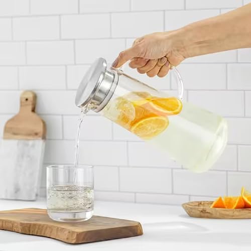 Image of 1300 ML (Set of 1) Glass Water Jug with Lid Glass Pitcher Hot Water Jug Milk Carafe Glass Water Jug for Dining Table