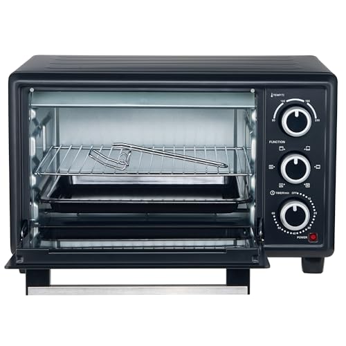 OptimumX Mini Four Électrique 20L – Four Compact à Chaleur Tournante, 1380W, 6 Fonctions de Cuisson, Minuterie 60 min, Noir
