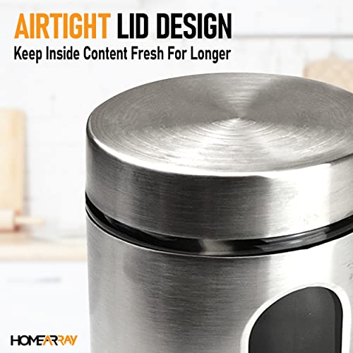 Homearray Stainless Steel Kitchen Canisters For Countertop – Set Of 4 Stainless Steel Containers With Lids – Kitchen Containers Storage Set With Glass Window For Pasta, Cereal, Flour #TOP4