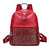 Leisure Style Women Backpack With Rhinestone PU Leather Red Black Gold