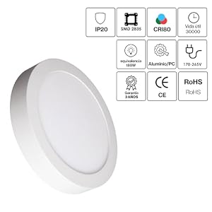 M Ledme – Panel de Superficie Serie Slim 20W, 2000lm, Luz fría (6000k). Lámpara de techo de interiores IP20. Ideal para Baño, Cocina, Dormitorio. Fácil de instalar, LM5243.