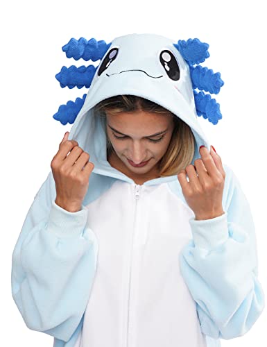 Xiguaguo Adult Onesie Axolotl Cosplay Costume Animal Plush Homewear Sleepwear Jumpsuit For Men Women Girls Boys Teens #TOP1