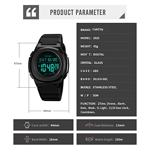 Cakcity Mens Digital Watch Outdoor Sports Watches For Men Unisex Womens Digital Chronograph Silicone Strap Watch 50M Waterproof #TOP4