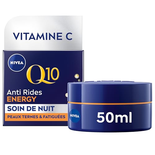 NIVEA Q10 Energy Soin de Nuit Booster d'éclat (1x50 ml), crème anti rides enrichie en Q10 pur & Vitamine C, soin anti-âge pour un teint éclatant, crème visage énergisante peaux ternes et fatiguées
