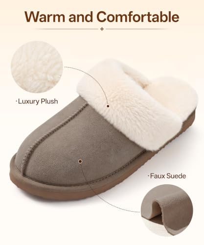Image of Litfun Fuzzy Memory Foam Slippers for Women Indoor Outdoor House Shoes
