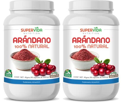 Arándano 180 Cápsulas (2 Frascos de 90 Cápsulas Vegetales de 500 mg Arándano 100% Natural) | SUPERVIDA NUTRITION