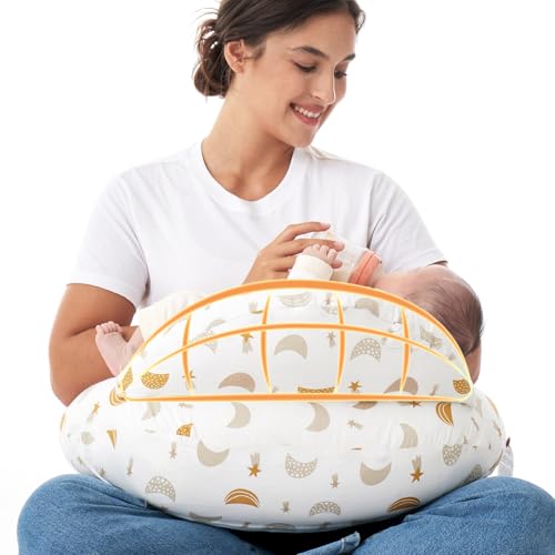 Momcozy Plus Size Nursing Pillow with Adjustable Waist Strap & Safety Guard, Removable Cotton Cover, Wider Surface Breastfeeding Pillow for More Support, Fits Most Body Types, Oeko-TEX, Star