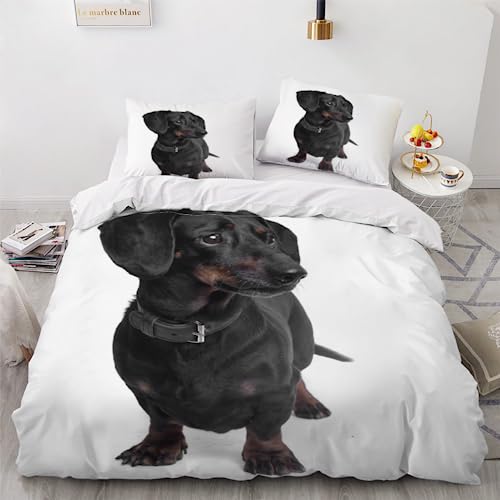 HOFFTI Bettwäsche 135x200 Kinder Dackel Bettwäsche Set 3 Teilig Weiche Mikrofaser 3D Druck Süße Tiere Bettbezüge 135x200 cm Mit Reißverschluss Et 2 Kissenbezüge 80x80,Bettwaren