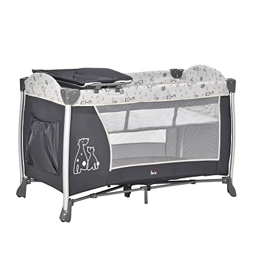 HOMCOM Cuna de Viaje Plegable para Bebes y Niños hasta 15 kg con 2 Ruedas y Bolsillo Lateral Cuna Portátil con Bolsa de Transporte Parque de Juegos 124x66x77,5 cm Gris