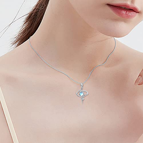 Waysles Collier en Argent Sterling 925 avec Pendentif Serpent et Rainbow Moonstone - Bijoux Animal pour Femmes, Filles et Enfants – vue 2
