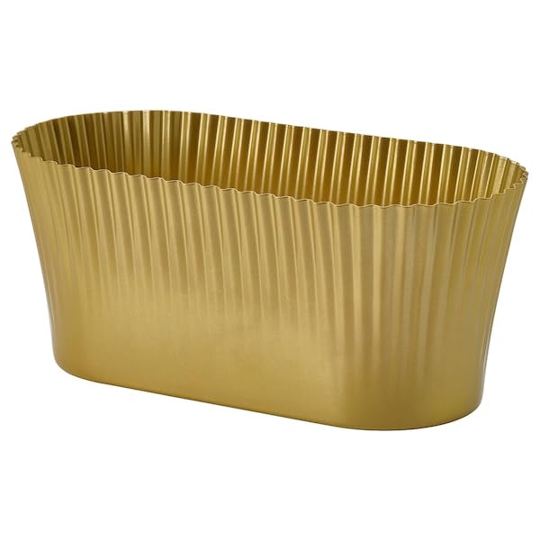 Brass-Coloured Metal Plant Pot Home Décor (Gold-colour, 14x26 cm)