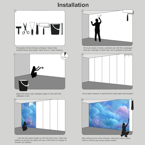 Papier peint panoramique plumes 3D bleu royal 250x175cm pour salon et chambre - 8
