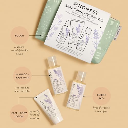 The Honest Company Babe's Coffret cadeau de voyage avec shampooing à la lavande + lavage corporel, lotion visage et corps (1 fl oz), baume bio polyvalent – vue 2