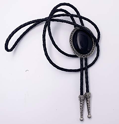 Selovo Genuine Leather Native Western Rhinestone Black Bolo Tie For Men Silver Tone #TOP1