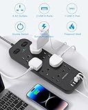 Black Extension Lead, 8 Way Outlets Power Strip with 4 USB Ports, 1800J Surge Protection Double Switch Plug Extension with 1.8M Braided Extension Cord for Home, Office - Image 2