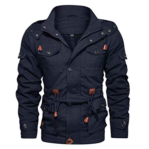 KEFITEVD Men Jacket Casual for Heavy Winter with Hoodie Ski Jacket Warm Snow Coat Mountain Windbreaker Navy