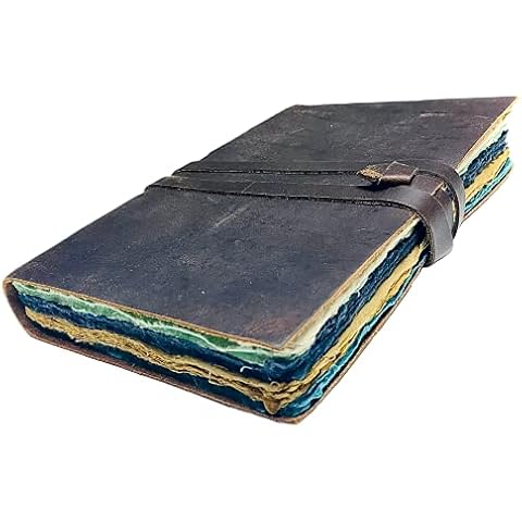 Vintage Leather Journal for Women & Men, Leather Bound Junk Journal Scrapbook, 240 Pages Colored Deckle Edge Paper, Rustic Travel Journal, Antique Old Fantasy Notebook (Rustic Brown, 7"x5") Cover