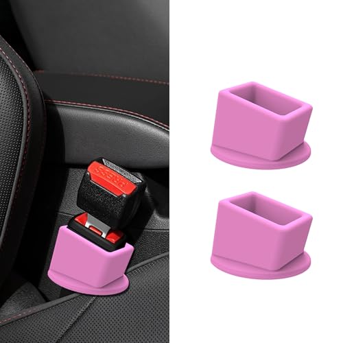 2PCS Car Seat Belt Buckle Holder, Silicone Vehicle Rear & Front Seatbelt Buckle Booster for Easy Access, Auto Seatbelt Fixer to Make Buckling Upright Positioning, Universal for Most Cars (Pink)