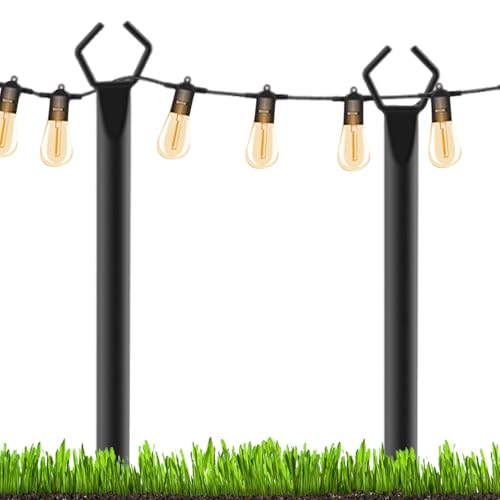 Soporte de cadena de luces de metal resistente con 2 postes de jardín para patio 8