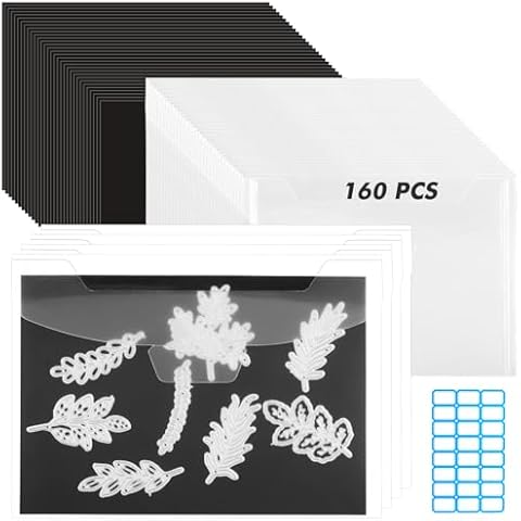 160 Pcs 5 x 7 Inch Magnetic Sheets for Dies Storage 0.6 mm Thickness Non-Adhesive Magnetic Sheets with Die Storage Bags, Die Cut Storage Essential Set (80 Pcs Sheets+80 Pcs Pockets+Label Stickers) Cover
