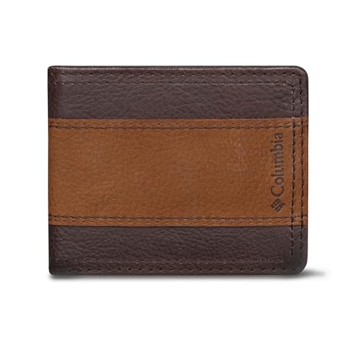 Columbia Mens RFID Slim Bifold Wallet With ID Window Brown Two Tone