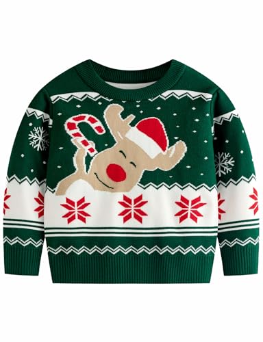 Christmas Kint Pullover for Little Boys Green Elk Ugly Sweater Winter Holiday Xmas Sweatshirt 3-4 T