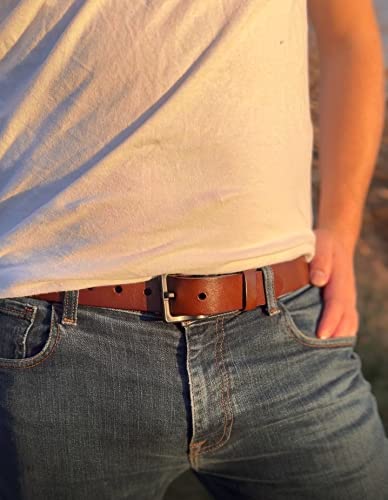 Beep Free 1 3/8” Italian Leather Belt | Brown | 54-56 | Airport Friendly | Metal Free #TOP5