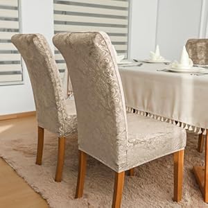 FORCHEER Chair Covers for Dining Chairs Set of 6Velvet Beige Stretch Dining Room Chair Cover Kitchen Parsons Chair Slipcovers Pack of 6 Velvet Beige