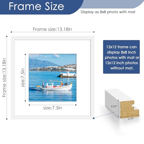 Image of PEALSN 12x12 Picture Frame Set of 6, Display Pictures 8 x 8 with Mat or 12 x 12 Without Mat for Wall Mounting Display, Poster Frames Collage for Wall Decor, White.