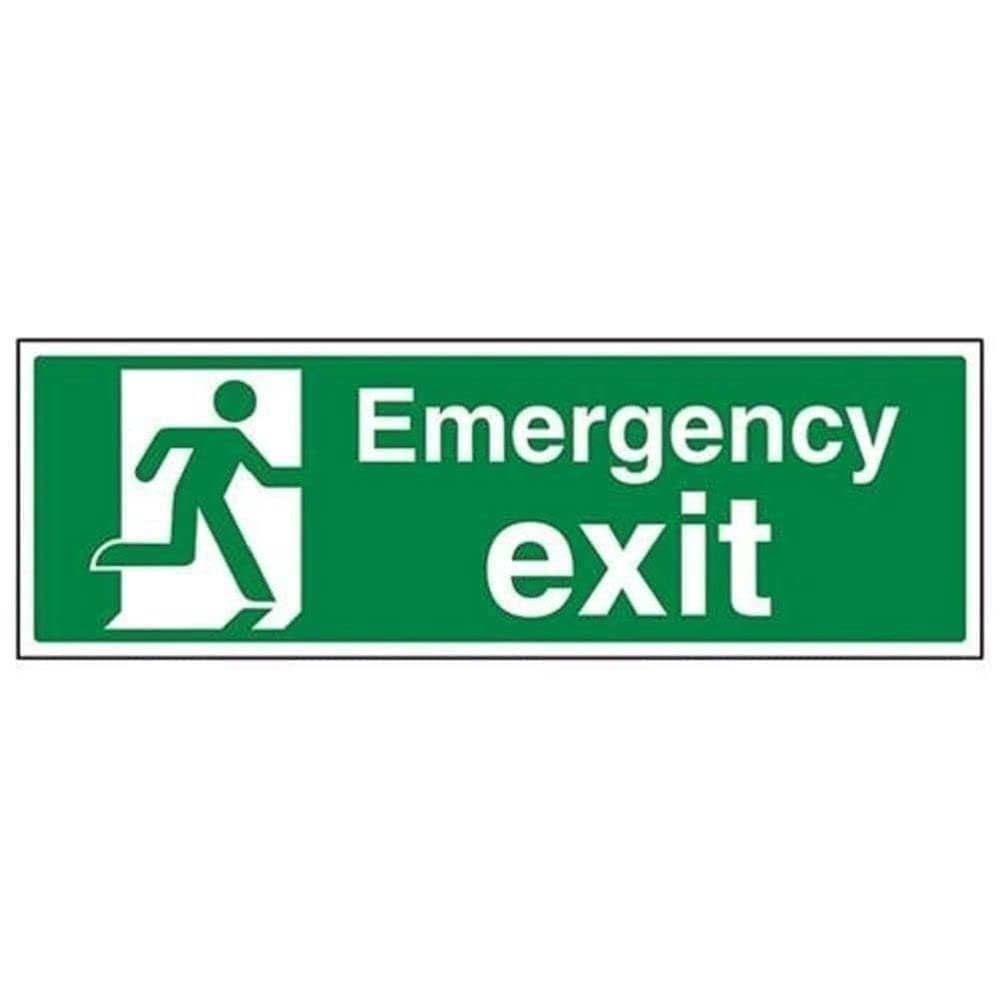 V Safety 21015BJ-R Emergency Exit Sign - Landscape - 450mm x 150mm - 1mm Rigid Plastic, Green