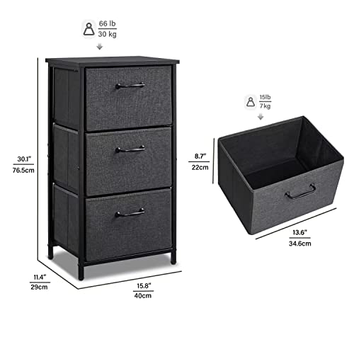 Land·voi Storage Dresser With 3 Fabric Drawers,Night Stand For Bedroom, Office, Living Room, And Hallway Entryway Closets, Steel Frame Wood Top, Easy Pull Handle,Black Grey Bet11B #TOP2