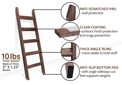FUIN 5ft (58") Wood Blanket Ladder Living Room Decorative Wall Leaning Farmhouse Quilt Display Holder Rustic Wooden Towel Rack for Bathroom, Brown by FUIN - Image 4