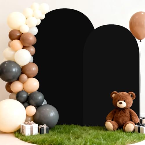 Bazen Wedding Arch Backdrop Cover (7.2FT+6FT) Set of 2 Spandex Arch Covers Round Top Chiara Stretchy Arches Backdrop Stand Cover for Birthday Party Ceremony Banquet Ornaments Black