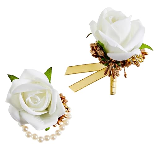 SITUMEIZI 2Pcs Wrist Corsage and Boutonniere Set for Prom Decor