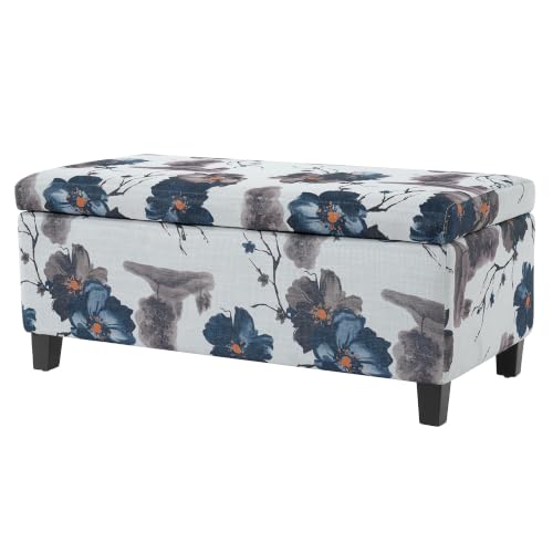 Christopher Knight Home Nesbit Living Room Ottoman with Storage, Entryway Fabric Upholstered Storage Ottoman Bench, Rectangular Sofa Foot Stool, Bedroom End of Bed Bench, Blue Flower+White by Christopher Knight Home - Used condition - Image 3