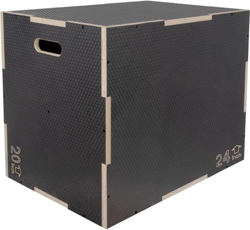 Signature Fitness 3 in 1 Non-Slip Wooden Plyo Box Plyometric Box Jumping Exercise, 20x24x30 Inches, Gray