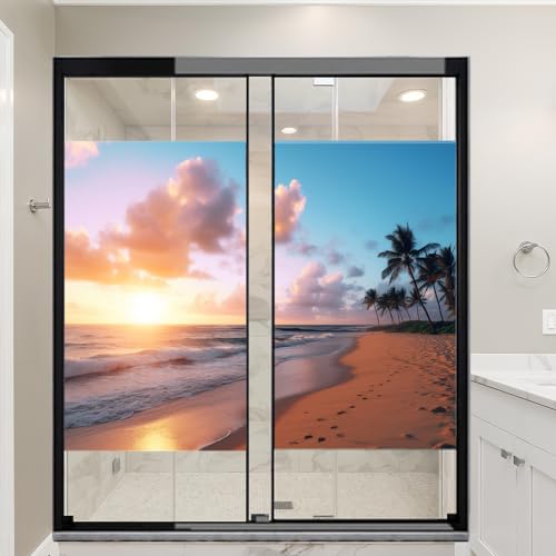Vinilo para ventana con diseño de palmeras y atardecer 2 piezas miniatura 3