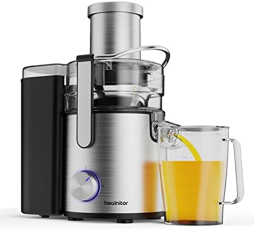 1000W 3-SPEED LED Centrifugal Juicer Machines Vegetable and Fruit, Healnitor Juice Extractor with Stainless Steel 3.5" Big Mouth, Easy Clean, BPA-Free, High Juice Yield, Silver