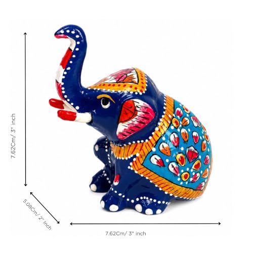 Image of eCraftIndia Handcrafted Blue Decorative Elephant Showpiece for Home Decor, Traditional Hand-Painted Elephant Figurine, Lucky Feng Shui Elephant Statue for Living Room, Office & Gift Purpose