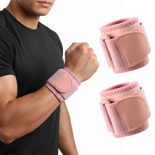 2 Piezas de Muñequeras, Muñequeras para Entrenamiento de Fuerza, Protecciones para Las Muñecas, Correas Ajustables, Protegen Las Muñecas, Adecuadas para la Protección Deportiva y El Uso Diario (Rosa)