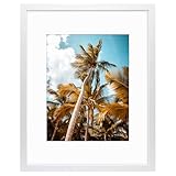 Frametory, 16x20 White Picture Frame - Made to Display Pictures 11x14 Photo with Ivory Color Mat - Wide Molding - Preinstalled Wall Mounting Hardware (16x20, White)