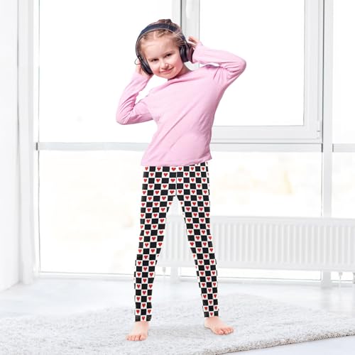 senya Girls Printed Leggings Yoga Pants Red Hearts on Checkered Grid Pattern for Kids in 4t to 10 Years, 4T4